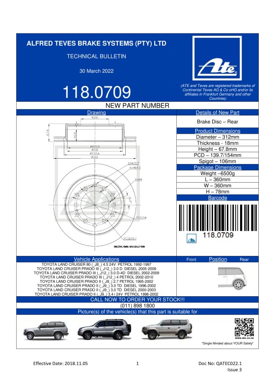 118.0709 NEW! Brake Disc for Toyota Land Cruiser 80, Land Cruiser Prado featured image